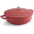 MasterClass Shallow Casserole Dish with Lid, Hob to Oven to Table Casserole Pan, Ultra Lightweight, Optimum Heat Conduction, 4L, Red