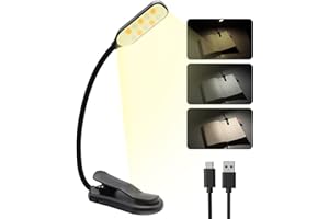 DARBERMU 10 LED Book Light, USB Rechargeable Reading Lights, Eye Care Book Light in Bed with 3 Colors, Reading Light Clip on Book, Book Light for Bed, Dormitory, Cell Phone, Outdoor, Travel, Office (Black)
