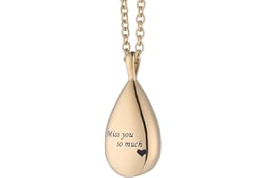 MCJKP Cremation Jewellery Urn Necklace for Ashes Personalized Stainless Steel Carved Miss You So Much Rose Gold Teardrop Pendant Necklace Long Chain Urns for Human Pets