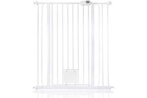 Bettacare Haustiergitter mit verriegelbarer Katzenklappe, 94.3cm - 101.9cm, Weiß, 104cm in der Höhe, Extra hohes Hundesicherheitsgitter mit Katzenklappe, Einfache Installation