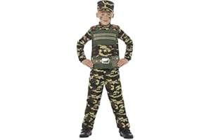 SMIFFYS Camouflage Military Boy Costume, Green, with Top, Trousers & Hat (S)