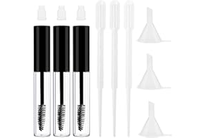 Angzhili 3 Pcs 8mL Empty Mascara Tubes With Eyelash Wand for Eyelash Growth Oil/Mascara with Brush for Home and Travel With Eyelash Wand, Includes 3 tubes, 3 rubber inserts and 3 funnels
