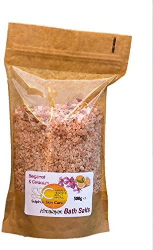 Sulphur Skin Care Natural Himalayan Bath Salts with Bergamot & Geranium Pure Essential Oils 500g