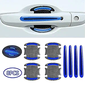 Allure Auto 8pcs Universal 3D Carbon Fiber Texture car Door Handle Door Bowl Paint Scratch Protector Cover Protective Film car Safety Reflective Strip(Blue) Compatible with Maruti XL6