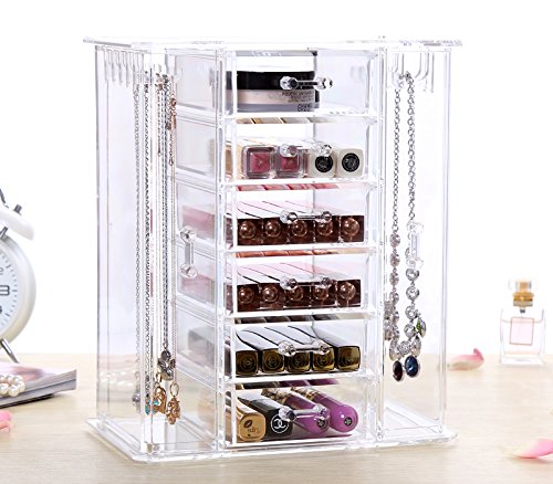 Schmuckkasten aus Acryl Schmuckaufbewahrung mit 6 Fächern und 2 Seitentüren mit Kettenhaken Kosmetik Aufbewahrungsbox von der Marke MyBeautyworld24 - 3