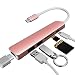 Produktbild PYXZQW Nabe USB C-Hub C-Adapter HDMI-Adapter mit 4K HDMI 2 USB 3.0-Anschluss SD TF-Kartenleser für MacBook Chromebook und USB C Laptop,Pink
