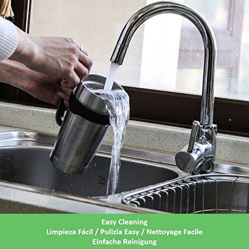 Onebttl Woda 20oz Doppelwandiger, Isolierbecher Edelstahlbecher Trinkflaschen Thermobecher + einfach zu greifendem Henkel + Flip-Top auslaufsicher Deckel + Edelstahl Trinkhalm - 3
