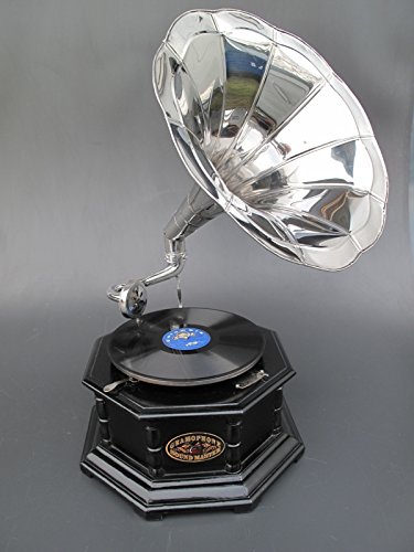 Preisvergleich Produktbild Grammophon Holz / vernickelt achteckig(Deko) H.70cm