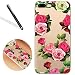 Produktbild Floral Blume Hülle für iPhone 7,Flower Case Cover für iPhone 7,Leeook Schön Kreative Lovely Cool Rosa Rot Rose Blumen Bunt Malerei Muster Entwurf Durchsichtig Weich Soft TPU Zurück Rückseite Bumper Gel Schutzhülle Transparent Phone Case Cover Handy Tasche Etui Schale Hochwertigem Protektiv Silikon Silicone Skin Shell für iPhone 7 (4.7 Zoll) + 1 x Schwarz Eingabestift-Pink Red Rose Flower