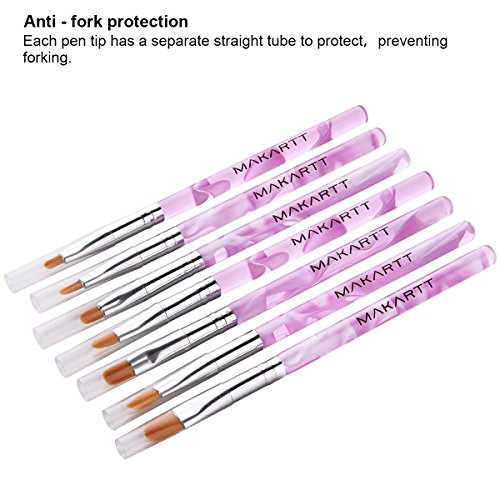 MAKARTT 7 Stücke/Set 2 Flach UV Gel Pinsel Set Acryl Nagelkunst Nail Art Painting Draw Brush Pen Set Tips Builder - 5