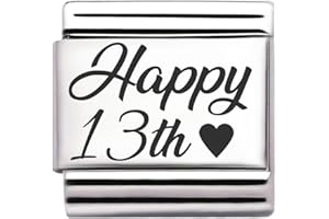 2BURNED Happy Birthday Engraved Italian Charm – 9 mm Stainless Steel Link – Fits All Modular Stretch Bracelets – Jewellery Gift Idea for Birthday, Jubilee or Year Number