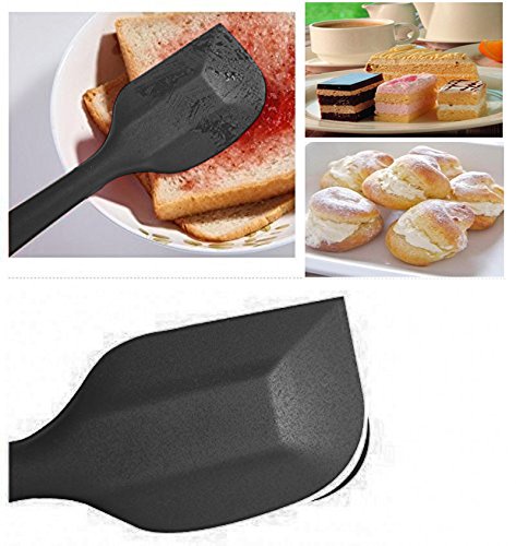 Silikon Teigschaber Küchenhelfer Set – Kleine Mixer Flexiblen Silikonschaber Backpinsel Topfset Kochbesteck – Küchengeräte Schmal Teigspachtel Backzubehör – mit stabilem Edelstahlkern zum Kuchen Backen und Mixen, Einteilig, 21cm in Schwarz - 3