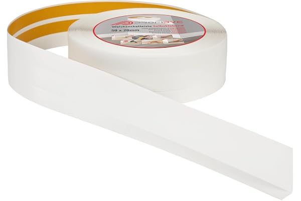 Plinthe souple autoadhésive PVC 50x20 mm – 5 mètre, Plinthe autocollante flexible - pliable, Plinthe souple premium pour revêtement de sol, Montage facile, Blanc