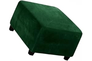 ZZDZW Square Ottoman Slipcover Velvet Small/Medium/Large Stretch Ottoman Cover Slipcover for Wingback Chair Stool Protector cover/Sofa Leather Storage Footstool (Color : Dark green, Size : 62-76cm)