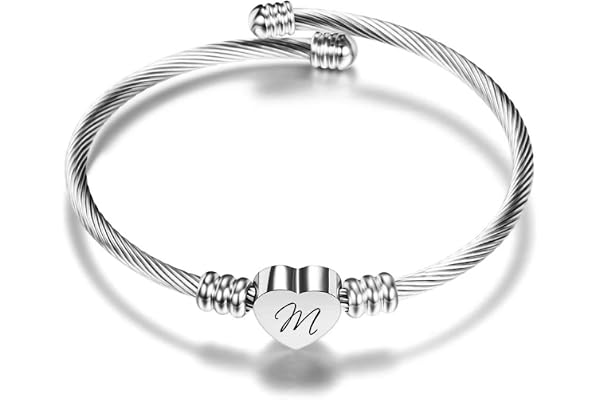 VQYSKO Bracelet initiale Lettre A-Z Femme Fille Gravure Personnalisé 316L Acier Inoxydable 5 Coloris Bracelet Câble Bijoux