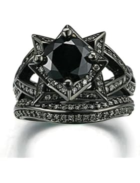 Daesar Schmuck 2pcs Ring Set Schwarz Vergoldet Blumen Schwarz Ringe Weiß Zirkonia