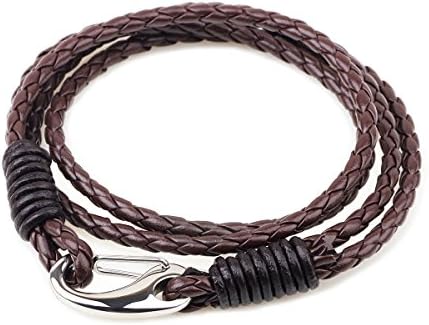 Lianjie Stainless Steel Magnetic Clasp Bracelet Braided Leather Handmade, Unisex, Wrist Cuff Wristband 7.5inches 2colors (Brown)