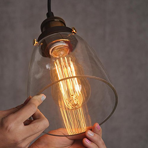 Samber Klarglas Schatten Deckenleuchte Kronleuchter Vintage Retro Anhänger Lampenschirm, E27 Lampe Basis (Leuchtmittel nicht enthalten), glas, Bernsteinfarben, YD33B - 2
