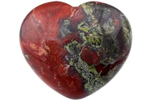 Shanxing 45mm Natural Dragon Blood Stone Jasper Heart Crystal Palm Worry Stone, Bloodstone Tumbled Crystal Puff Love Heart Stone Gift Reiki Crystal Chakra Healing Pocket Stone Semi Precious Stone
