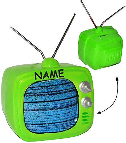 große Spardose – “ Fernseher / TV – grün “ – stabile Sparbüchse aus Porzellan / Keramik – Fernsehgerät mit Antenne – Flachbildfernseher – Smart – lustig witzig – Geldgeschenk – erste Wohnung – Retro – Bildschirm – Fernsehkasse / Kino Gutschein – Sparschwein – Kinderspardose / Flachbildschirm Design – Smart Flat – Screen – Monitor - 3