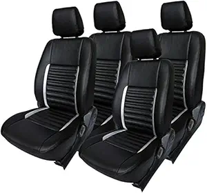 Khushal Leatherite Car Seat Covers Designer Front and Back Seat Cover Set for Honda Amaze (Black and Beige) (Black and Silver) New Amaze 2018 to 2021 TOP Model with ARM Rest