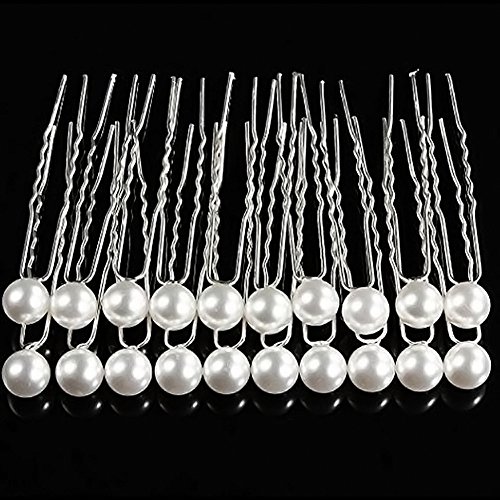 Cheap4uk 20pcs Charm Fashion Party Wedding Bridal White Pearl Hair Stick Pins Clips Grips