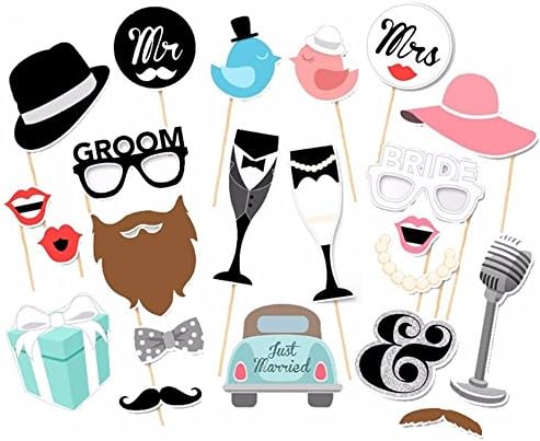 22 Pieces Wedding Engagement Photo Booth Props Kit – Anniversary Celebration Party Decoration Supplies