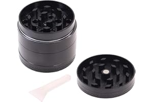 S STUARTS DIRECT LIMITED Metal Herb Grinders | 4 Piece Black Coloured Spice Grinder (40mm) 1.5 inch Small Portable Tobacco Crusher for Herbs, Spices in Four Pieces | Plastic Scraper Tool | Premium Sharp Shark Teeth
