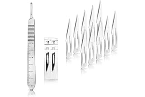 ‎MAY Set - 10 Stück Skalpellklingen Figur 11 aus Karbonstahl - Ersatzklingen einzeln steril verpackt + 1 x May - Skalpell-Halter mit 13 cm langem Griff inkl. Meßskala in cm - Edelstahl