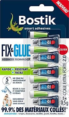 Bostik Fix & glue liquide - Colle extra Forte - Colle tous matériaux et supports - 5 Tubes de 0,5G