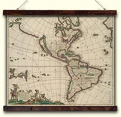 Ancient map of the American continent, Canvas, 1650 Year, Vintage Map Print, Old Map, Antique Print On Canvas And Ready For Hanging. Size: 27,6x20,1 in (70x51 cm.)