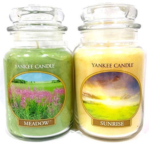 Offizielles Yankee Candle Lovely Day Set 2 seltene groß Gläser Sunrise & Meadow