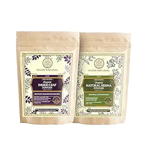 KHADI NATURAL Organic Powder Pack of 2 (Indigo + Natural Henna) (Net Qt. 2x100) 200gm