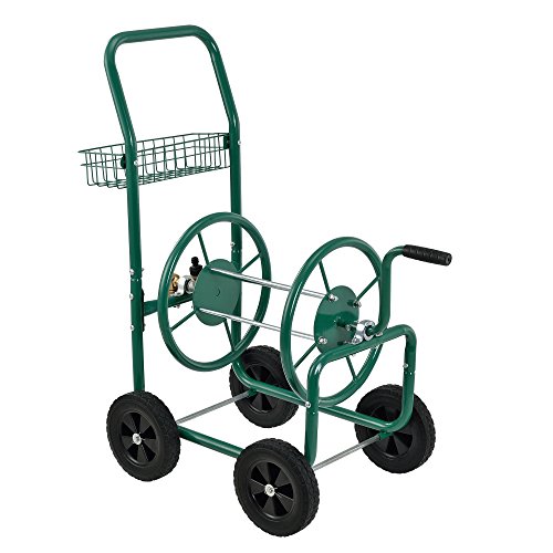 [pro.tec] Metall Schlauchwagen (XL) Profi (Anschlüsse: 3/4 Zoll) (Farbe: grün) - Abrollen in 90° zur Fahrtrichtung