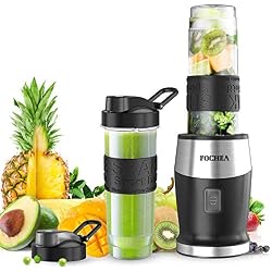 Blender Smoothies, FOCHEA Mixeur Blender 500W pour Milk-Shake, Jus de Fruits, Cocktails et Légumes, 2 Bouteilles Portables de 570ml pour Sport, Voyage et Maison, Tritan Sans BPA, Noir