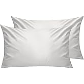 Lirex 2 Packs Pillow Covers, 100% Cotton Breathable Pillow Covers, Zip Closure 50 x 90 cm, White