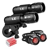 LE 2 Pack LED Bike Light Set,Front and Rear Bicycle Light Set,Batteries Included,3 Light Modes, 200lm, Water Resistant,Cycling Headlight and Taillight,Bike Lights, Easy Install/Quick Release