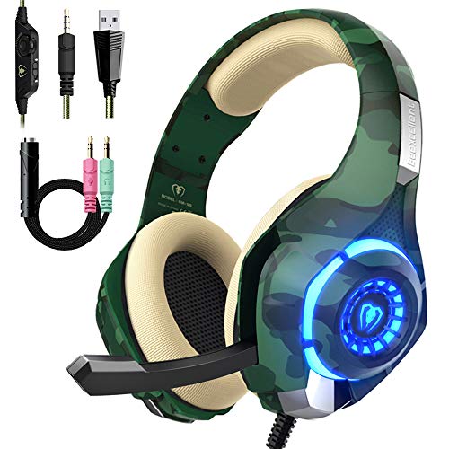 Beexcellent Casque de Jeu pour PS4 PC Xbox One Son stéréo Casque avec réduction du Bruit, contrôle du Volume et lumière LED pour Ordinateur Portable, Tablette, Mac, iPad