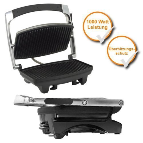Preisvergleich Produktbild Edelstahl Kontaktgrill, Paninigrill, 2 Grillplatten, starke 1000Watt Leistung, Antihaftbeschichtung