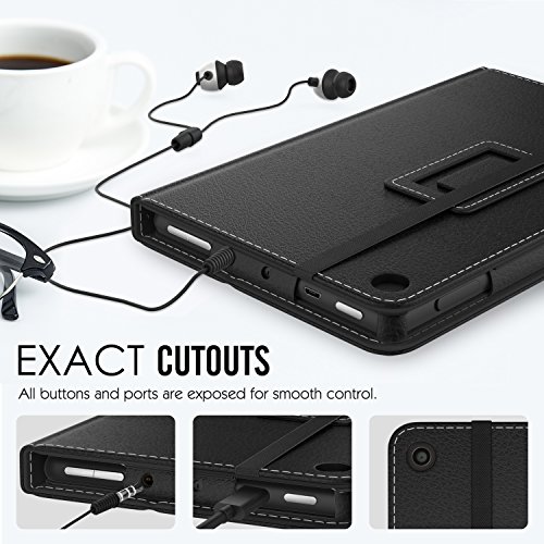 MoKo Hülle für All-New Amazon Fire 7 Tablet (7 Zoll – 7. Generation, 2017 Modell) – Kunstleder Ständer Schutzhülle Smart Cover mit Auto Sleep/Wake up Funktion, Stift-Schleife und Stanfunktion für das neue Fire 7 2017, Schwarz - 4