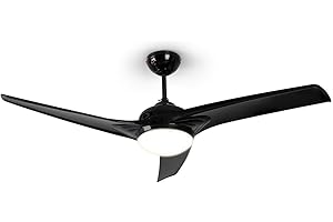 KLARSTEIN Figo - Ventilateur de Plafond, 3 pâles de 52 cm de diamètre, 3 Vitesses, 2 Sens de Rotation, Télécommande fournie, Lampe avec Abat-Jour en Verre - Noir