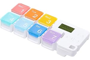 Healifty Portapillole Portatile 7 Scomparti con Promemoria di Allarme e Timer Digitale (Arcobaleno)