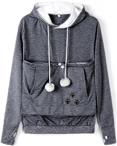 Ladyjiao Womens kangaroo Pocket Pouch Pet Holder Cat Eared Pullover Sweatshirt Hoodie