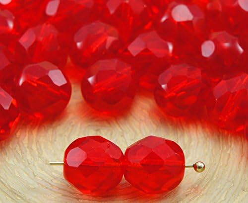 20pcs Crystal Ruby Red Clear Round Faceted Fire Polished Spacer Czech Glass Beads 8mm
