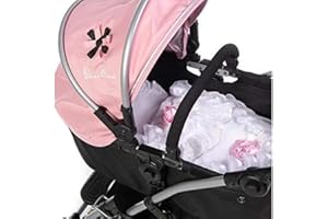 Roma Dolls Pram 2 Piece Bedding Set - Baby Doll Accessories with Quilted Apron & Padded Pillow, White & Pink Rose Design, Doll Accessories for Reborns, Compatible with Most Dolls Prams