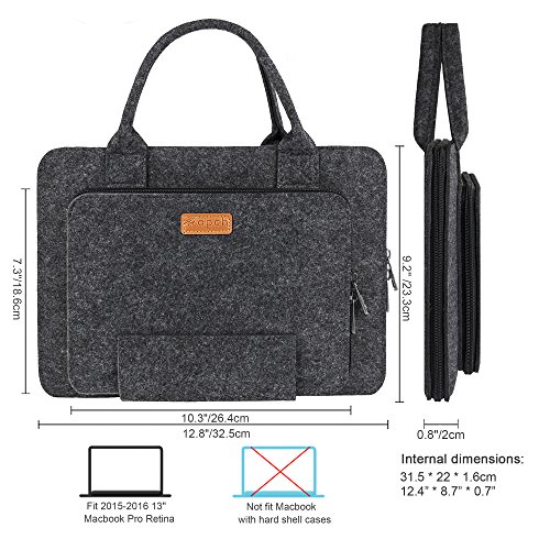 Ropch 13 3 Zoll MacBook Pro H  lle Laptoptasche Filz Notebook Tasche Speziell f  r MacBook Pro   Retina  2015-2016  - Dunkelgrau