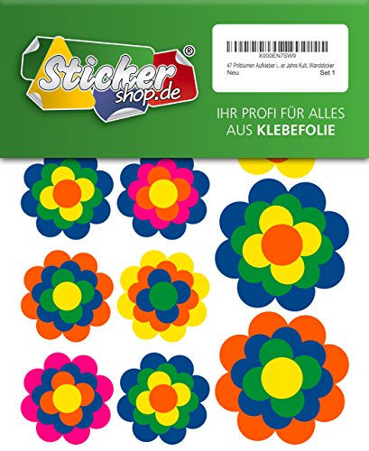 47 Prilblumen Aufkleber in 5 Größen, Retro Style 70er Jahre Kult, Wandsticker