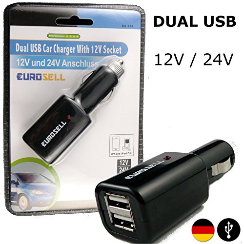 12 / 24 ZigarettenanzÃ¼nder Stecker Doppel USB Buchse LadegerÃ¤t KFZ Auto LKW Wohnmobil fÃ¼r Smartphone Tablet iPhone iPad Navigationssystem schwarz