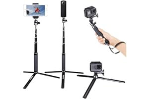 Smatree Teleskop Selfie Stick mit Stativ für DJI OSMO Action 3,2/Gopro Hero 12/11/10/9/8/7/6/5/4/3/Session/Fusion, Ricoh Theta S/V, M15 Kameras,Insta360,AKASO,VEMONT,Apexca Kompaktkameras und Handys