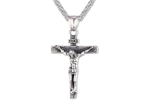 Sperrins Men's Steel Jesus Christ Crucifix Cross Pendant Necklace with in Rope Chain Vintage Pendant Male Vintage Silver